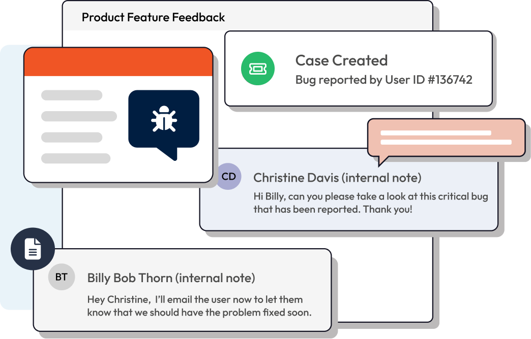 A graphic showing how customer feedback can help resolve software product bugs.