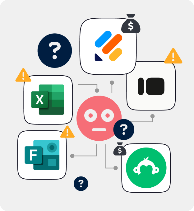 An illustration of a user confused by multiple apps.