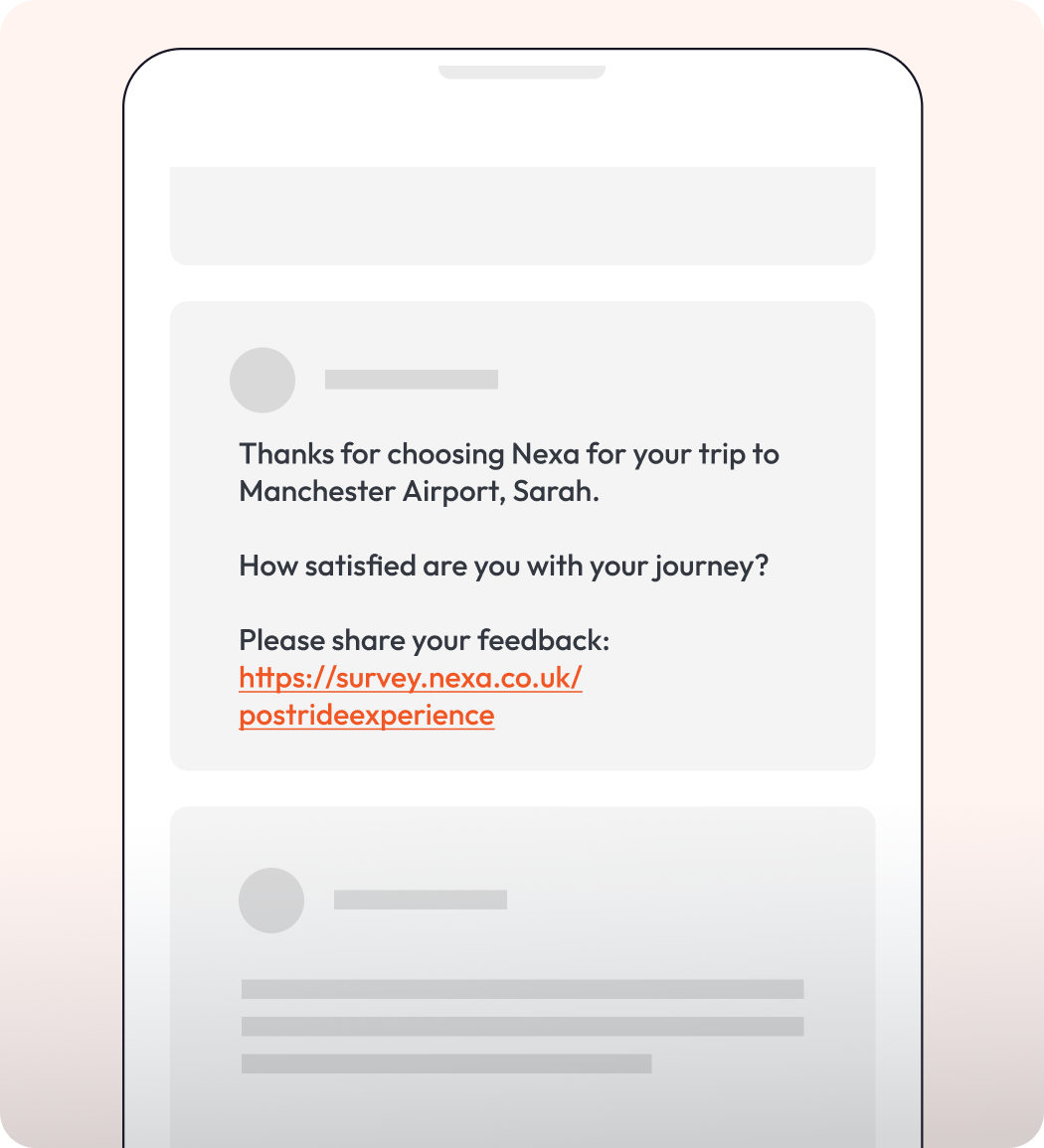 Graphic showing an SMS message with link to CSAT survey.