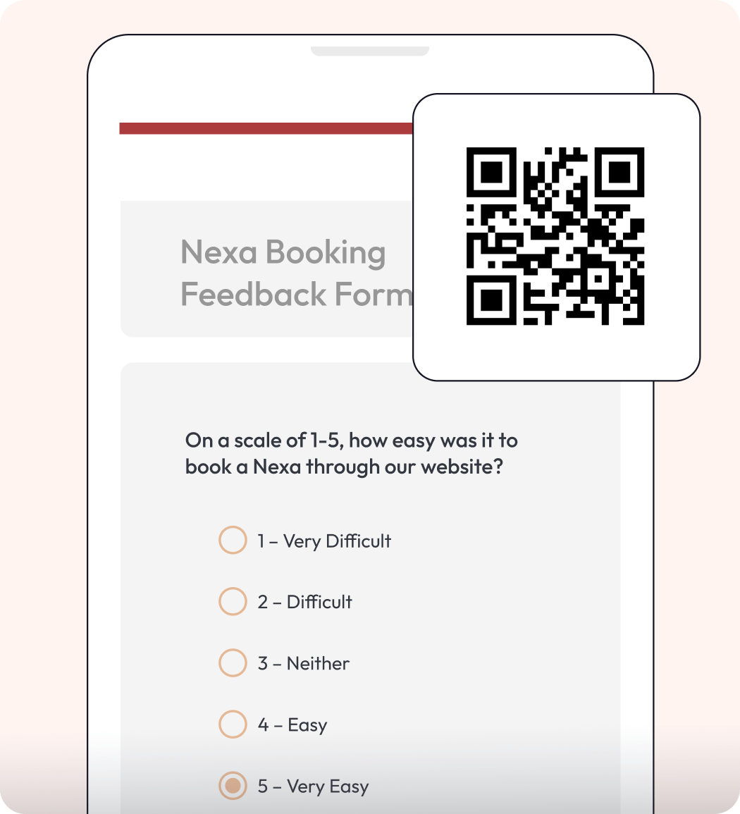 Graphic showing a CES survey opened with a QR code.