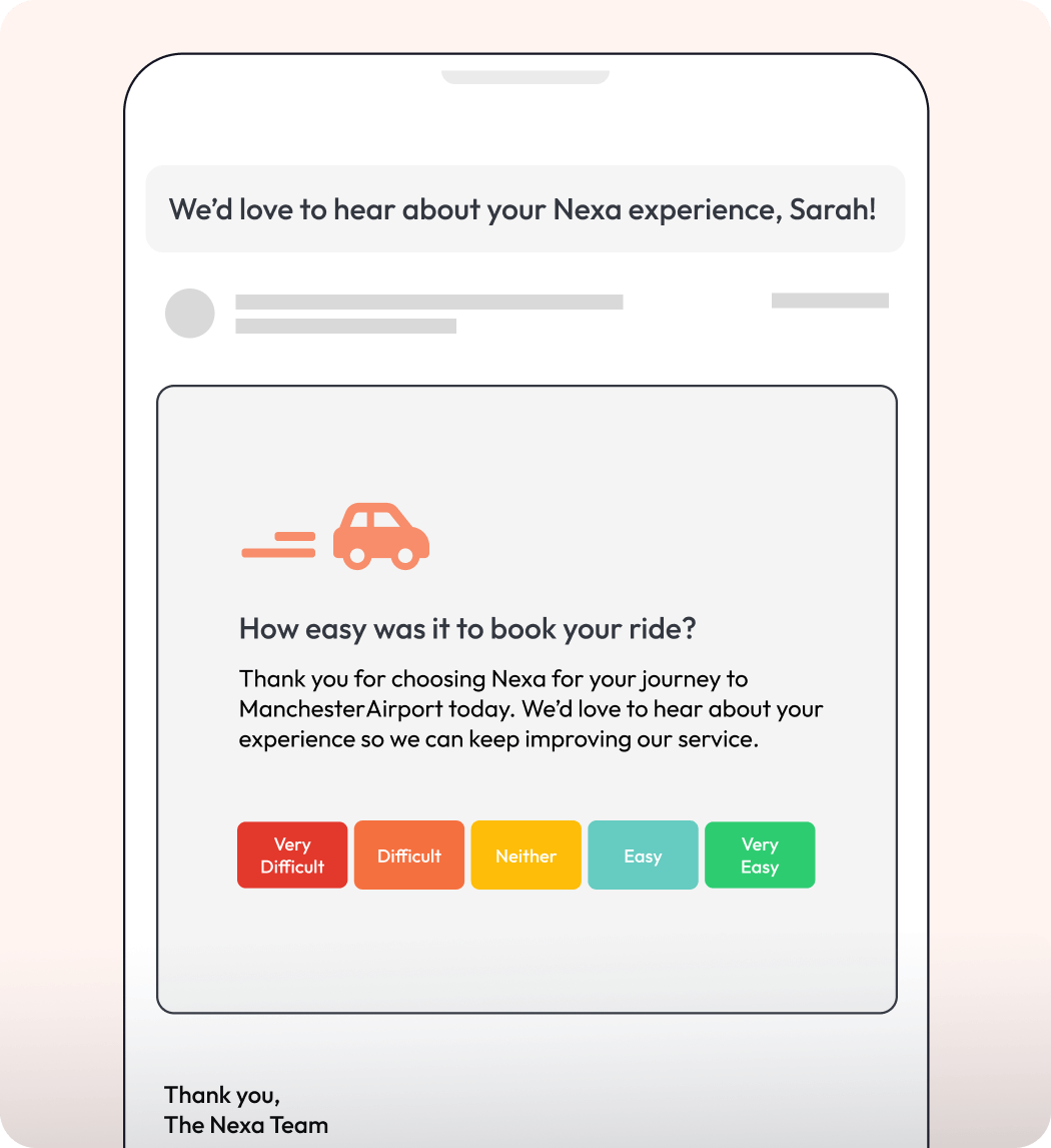 Graphic showing a CES survey sent by email.