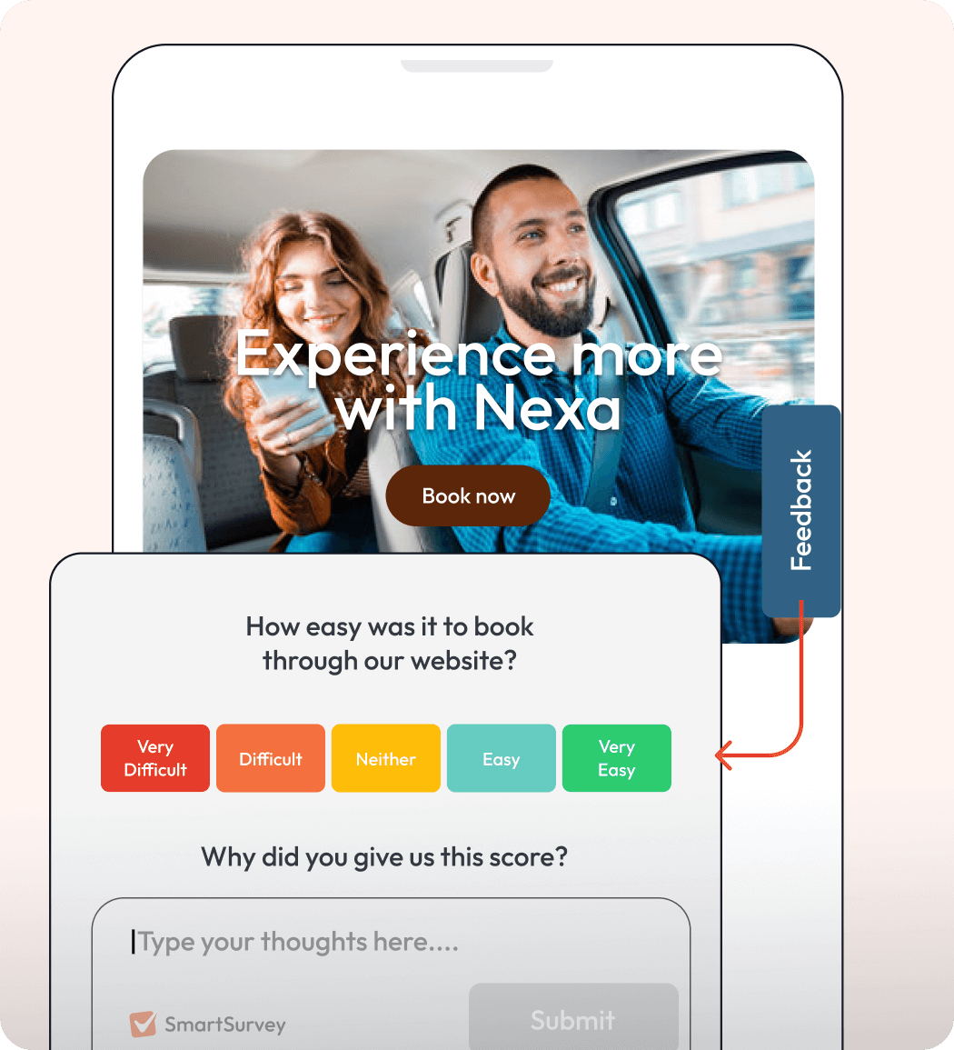 Graphic showing a CES survey opened in a website popup.