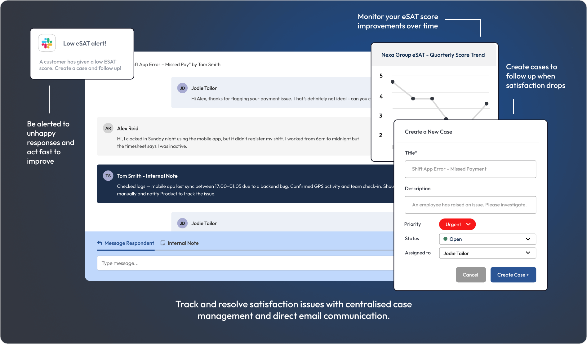 Graphic showing case management and automated alerts.