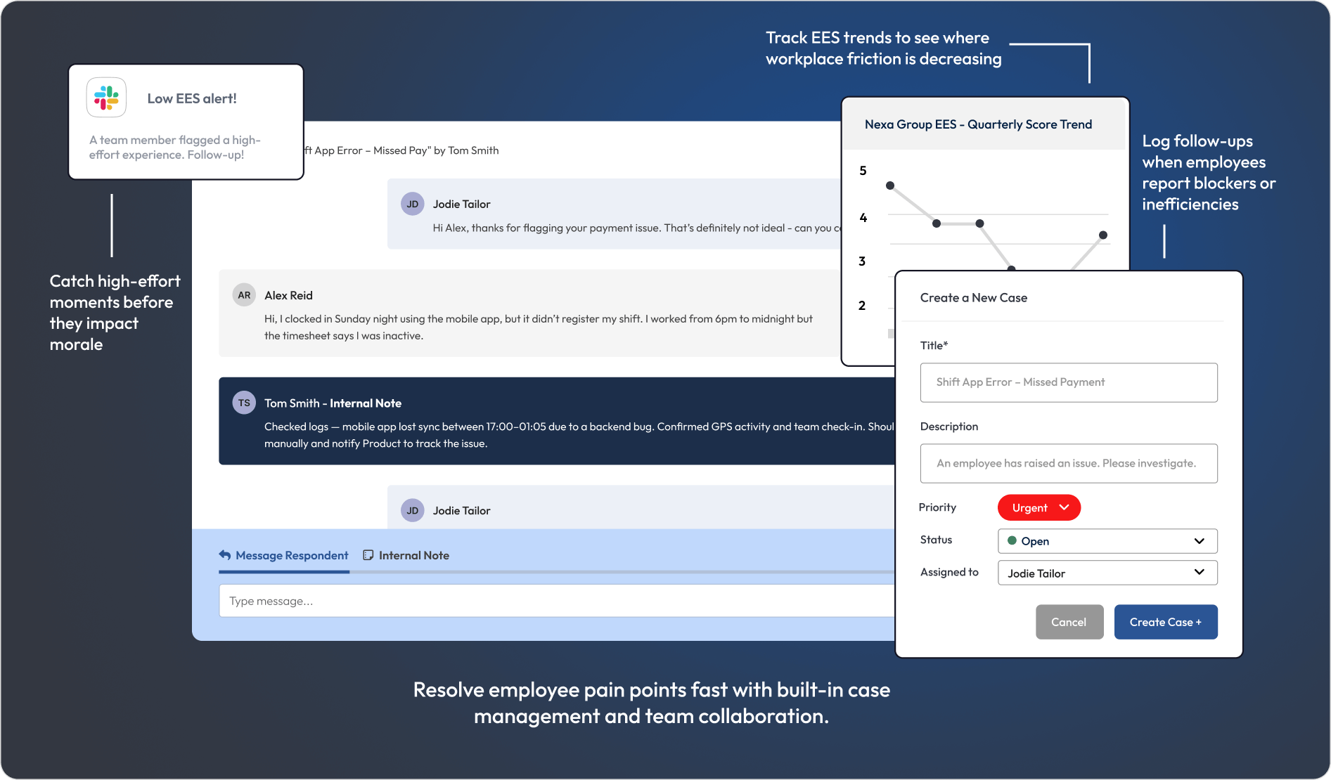 Graphic showing case management and automated alerts.