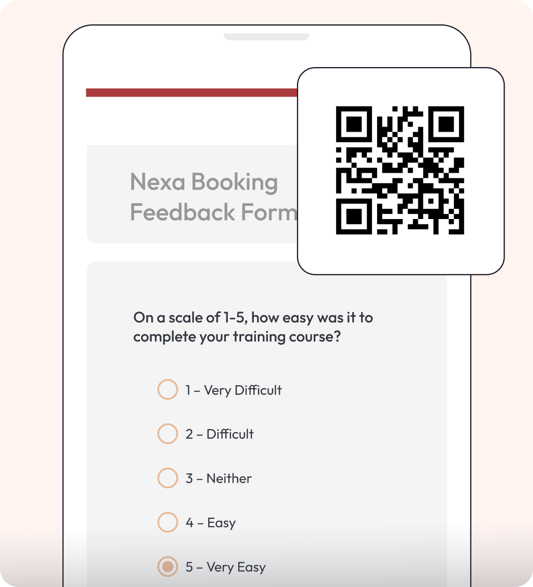Graphic showing an EES survey opened with a QR code.