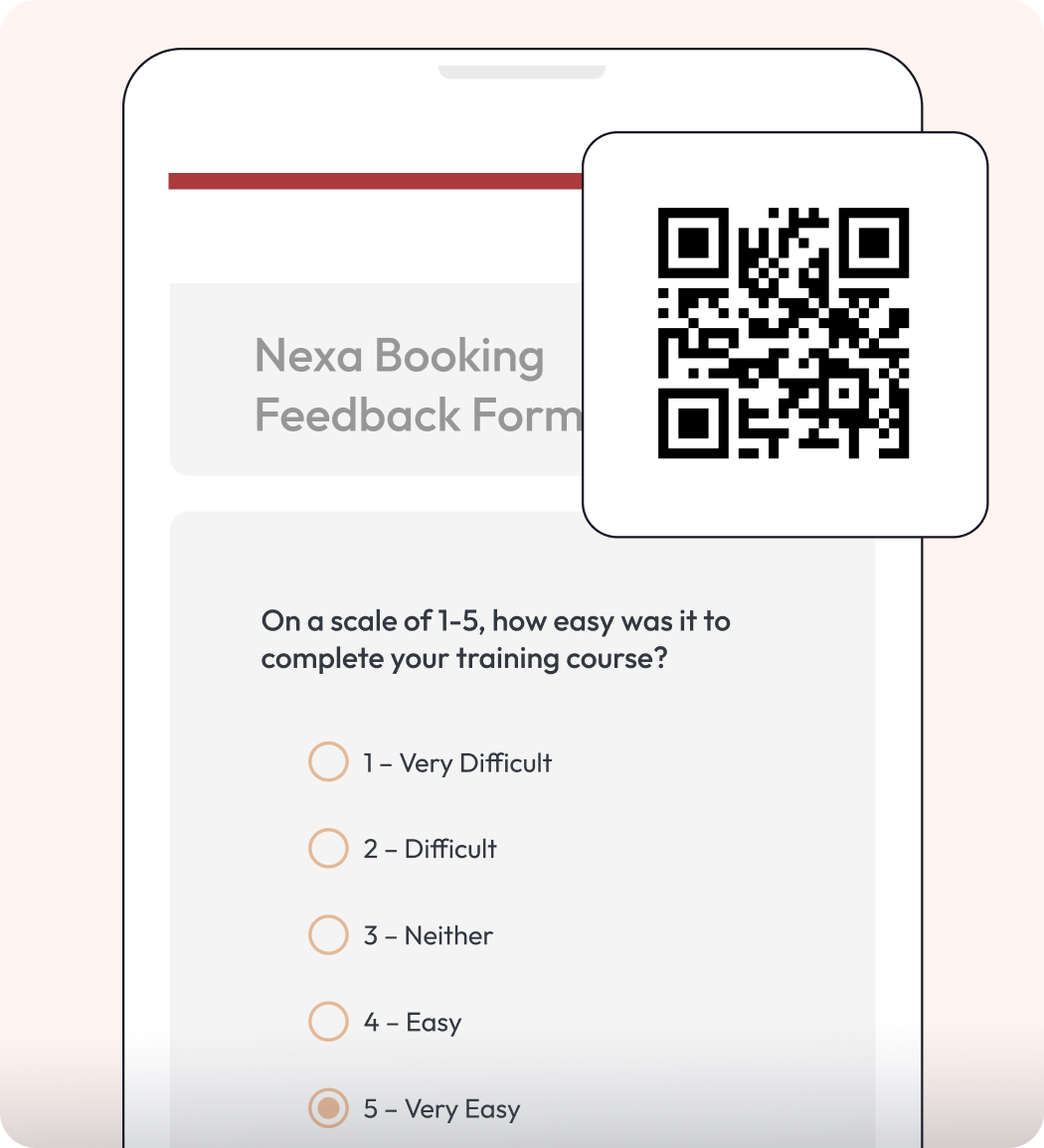 Graphic showing an EES survey opened with a QR code.