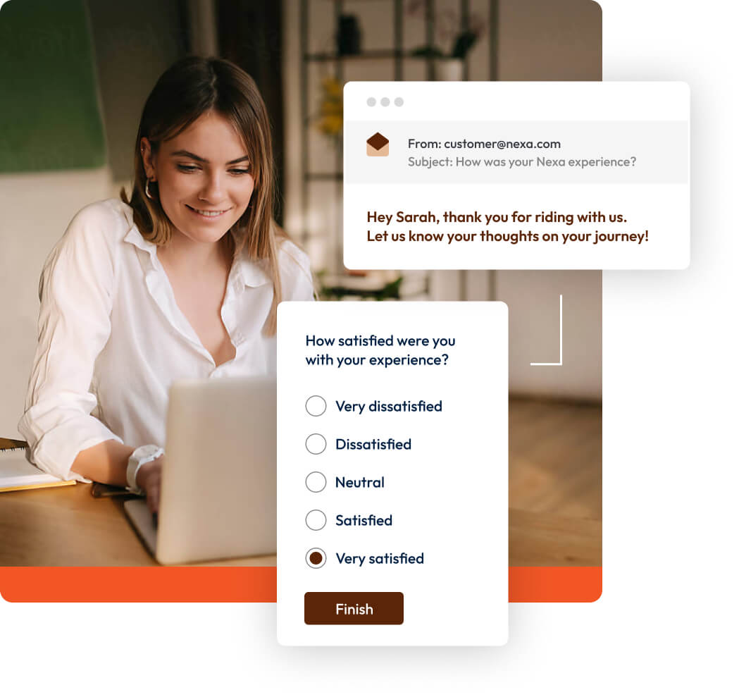 A young woman completing a customer feedback survey.