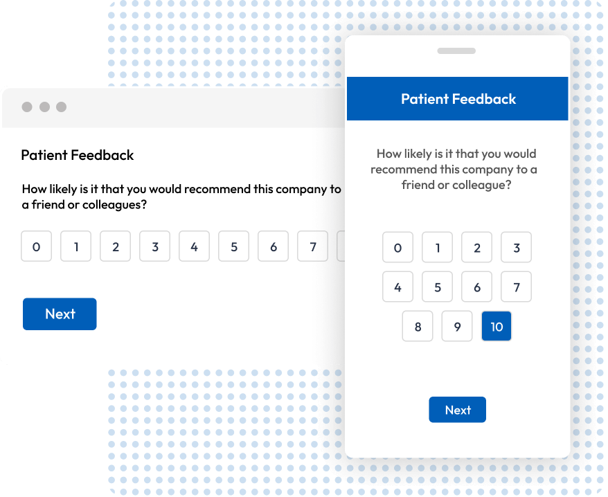 Screenshots showing patient feedback NPS.