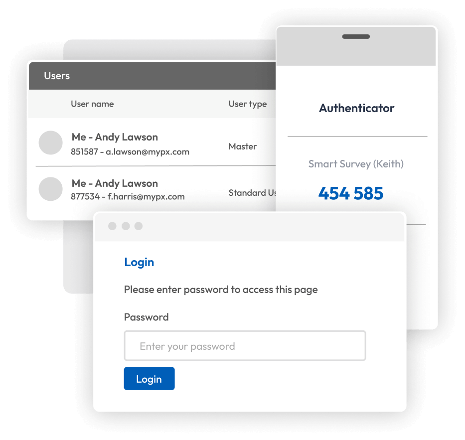 Screenshots showing login and authentication screens.