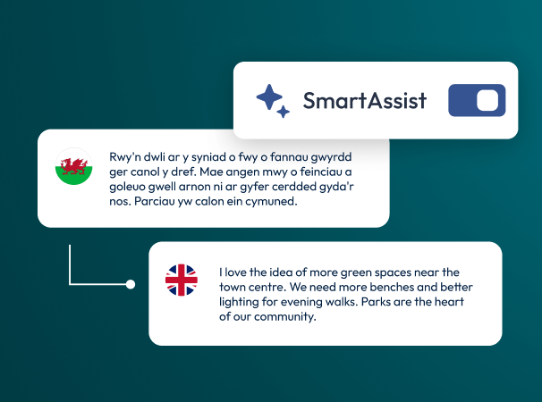 Screenshot showing SmartAssist automatically translating survey questions.