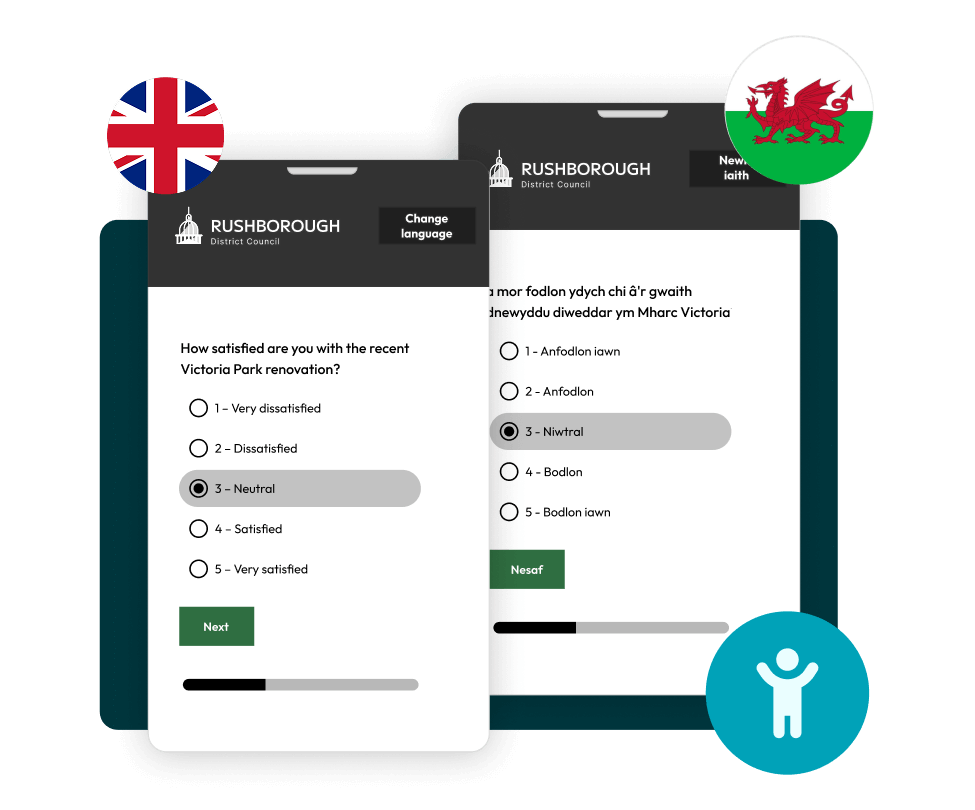 Screenshot showing the same survey in two languages.