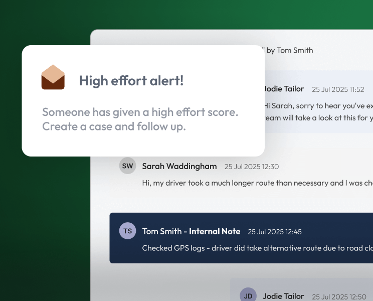 Screenshot of a high customer effort automated alert.