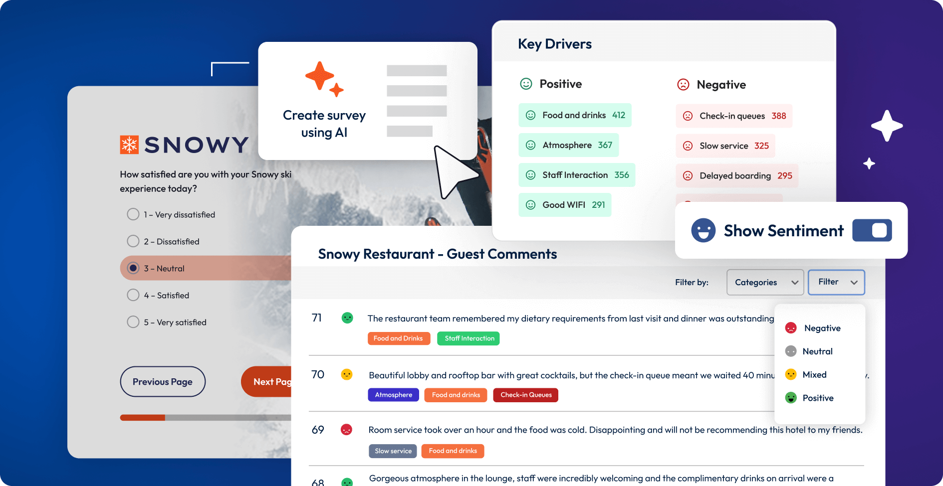 Screenshots showing AI-powered response analysis.