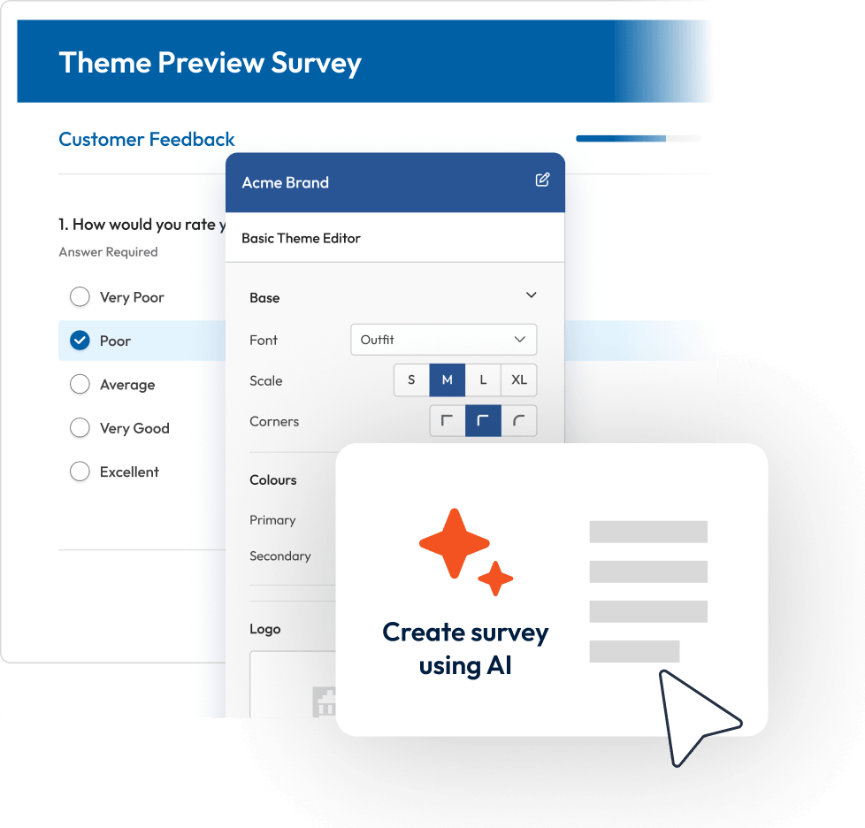 A screenshot showing a customer feedback survey being created automatically using SmartSurvey AI features.